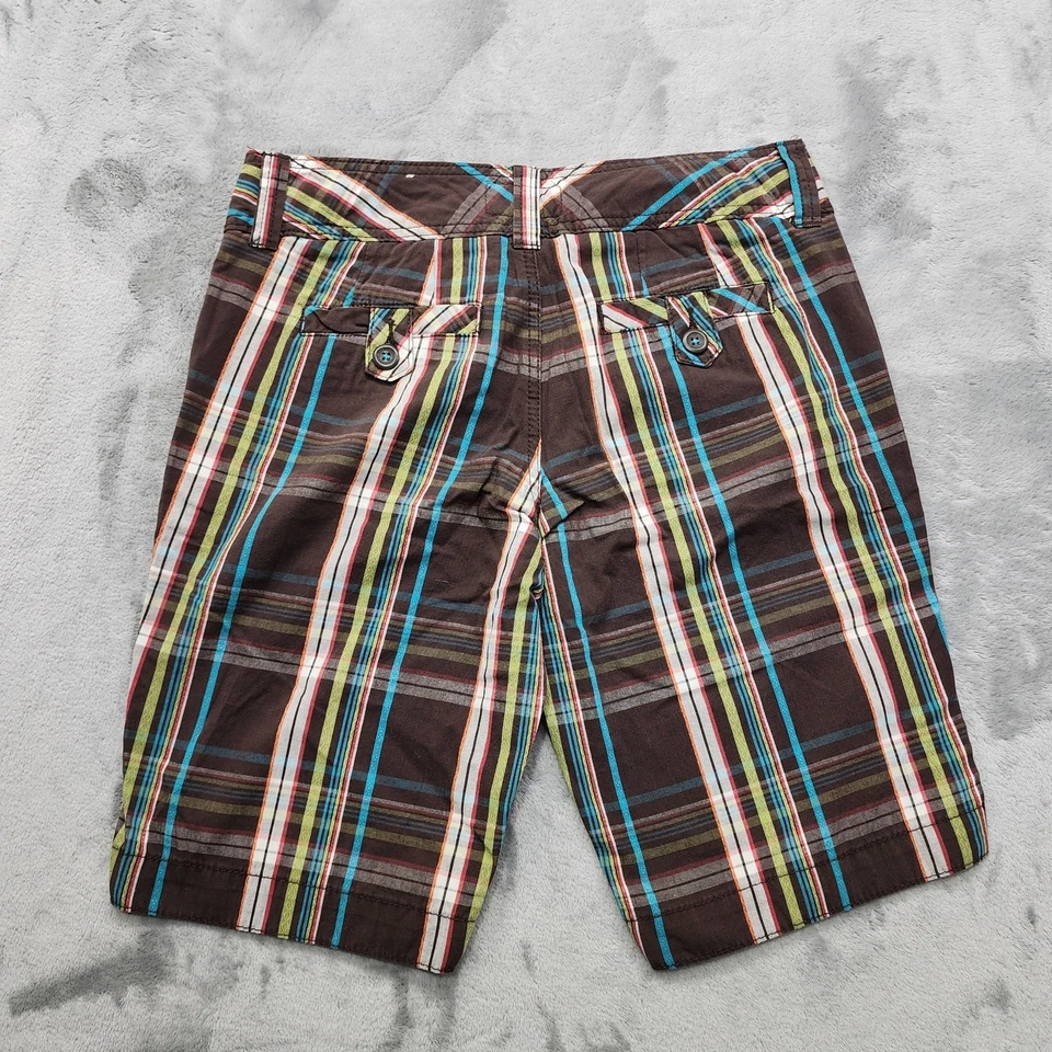 NUEVO Pantalones Cortos Maurices Para Mujer 5/6 Marrón Cuadros Doble Botón Algodón Bermudas Informales Foto 3 de 4