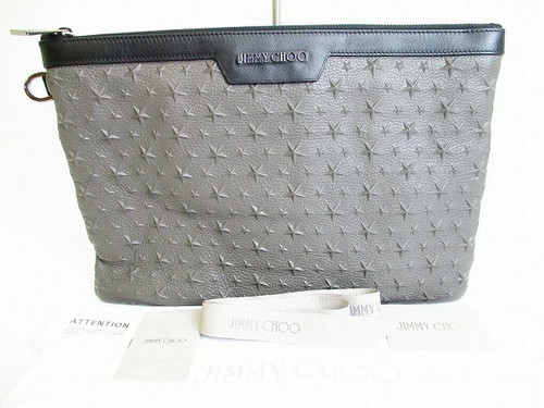 Jimmy Choo Embossed Studs Leather Clutch Bag Document Bag