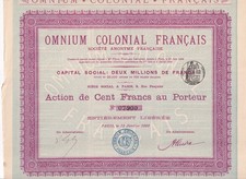 FRANCJA 1900 OMNIUM COLONIAL FRANCAIS Historyczne AKCJE do 100 franków (tylko 20