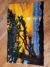 Wonderart Latch Hook Finished Rug, Sunset Over Water, Tree Silhouette 49 x 29"