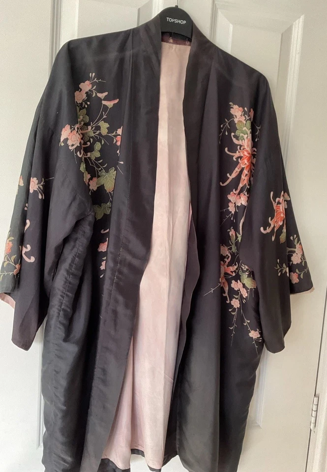 Vintage Art Deco Silk Chrysanthemum Printed Kimono - Image 4 of 4