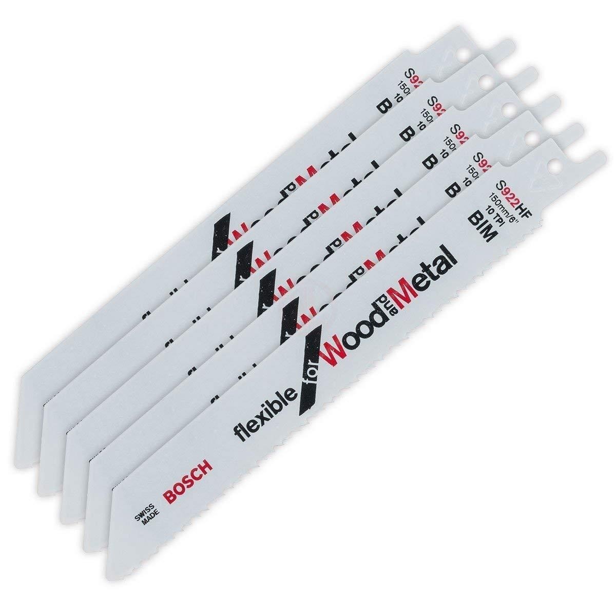 Bosch 2608656016 S922HF Flexible for Wood & Metal Blade 150mm 10 TPI Pack of 5