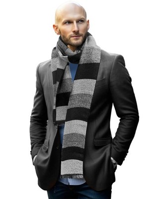BleSky Black and Grey Stripe Feel Knit Scarf Classic Medium, 