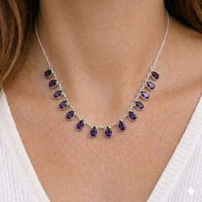Purple Amethyst Gemstone Handmade 925 Sterling Silver Jewelry Necklace Size-18