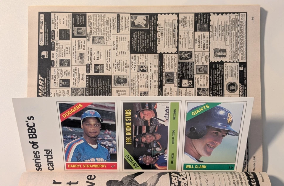 BASEBALL CARDS MARCH 1991 UNCUT CARDS CECIL FIELDER JOHNNY BENCH STRAWBERRY - Image 2 of 4