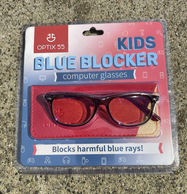 Optix 55 Kids Blue Light Blocking Glasses Red Square Plastic Frame Spring Hinges