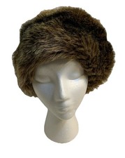 Vintage Brown  Grey Fur Hat -Burgundy Satin Lined- One Size-Made in England 