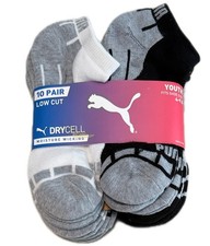Puma Youth Low Cut Socks 10 Pair DryCELL Moisture Wicking Shoe Size 4  9.5 NEW