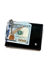 Billete de dólar de cuero Montblanc negro para hombre clip para billetera