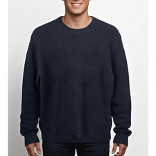 Zara Wool Blend Crewneck Sweater Navy Blue Classic Pullover Mens Size L
