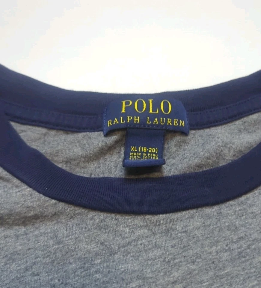 Polo Ralph Lauren Boy's Long Sleeve shirt  Xlarge 18-20 Blue Gray Crew Neck #3   - Image 4 of 4