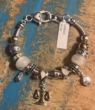 Landau 7.5” Silver & Gold Crystals Libra Charm Bracelet  RT $95