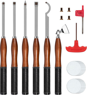 Full Size Carbide Wood Lathe Turning Tool Kit with Bowl Sander,6Pcs 18'' Professi