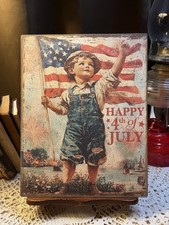 Patriotic Boy, Vintage Style, Handcrafted Plaque / Sign, Happy 4th of July