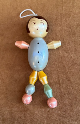 Tom Tinker Antique Wooden Crib Toy String restrung Vintage Collector 7  Ornament