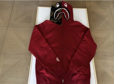 Authentic A Bathing Ape Bape 1st Camo Shark Full Zip Hoodie Red L Good Used