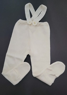 Pangasa Style Baby Suspender Knit Pants  12M 80cm Ivory VINTAGE
