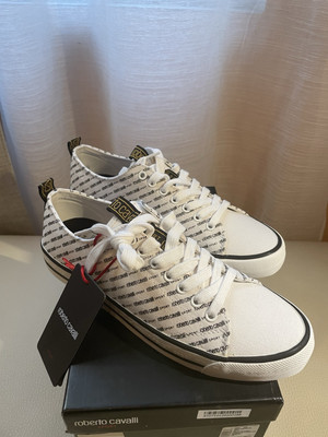 Roberto Cavalli Men's White Logo Print Casual Sneakers Shoes, Size 43 New In Box