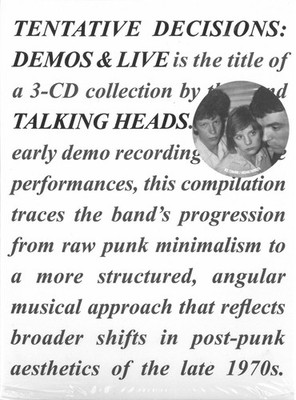 TALKING HEADS ''Tentative Decisions Demos & Live 2026'' 3CD NEW +FREE USA SHIPPING