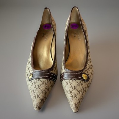 Anne Klein Monogrammed Women s Brown Heels Pointed Toe Size 8.5