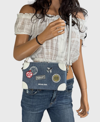 Michael Kors Jeanie Small East West Trunk Crossbody Bag MK Denim Multi