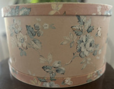 Antique WALLPAPER HAT BAND BOX Large Pink Blue Floral Cardboard Please READ