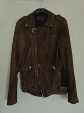 Allsaints Suede Leather Jacket Mens Chocolate Brown Softshell Biker Bomber Small