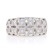 Sterling Cubic Zirconia Square Lattice Band -925 Round .22ctw Milgrain Ring Sz 7