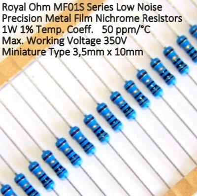 10 pezzi 100 KOhm 1W 1% Resistenze basso rumore strato metallico ROYAL OHM MF01S
