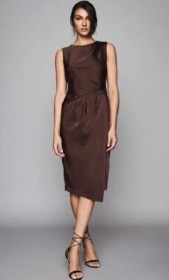 REISS Julietta midi dress size 8 -BRAND NEW- below knee chocolate Occasion  | eBay UK