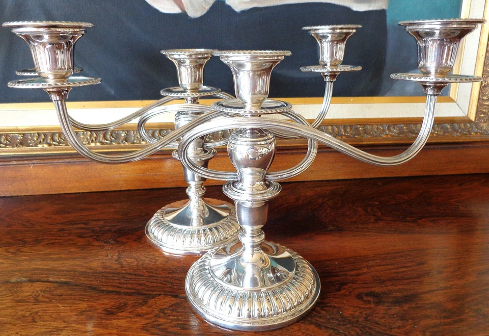 ВИНТАЖНЫЙ BIRKS ПАРА 3 СВЕТА КАНДЕЛЯБР 14 «X 9» REGENCY ПЛАСТИНА АНГЛИИ REED TWIST НОВОМ - Изображение 4 из 4