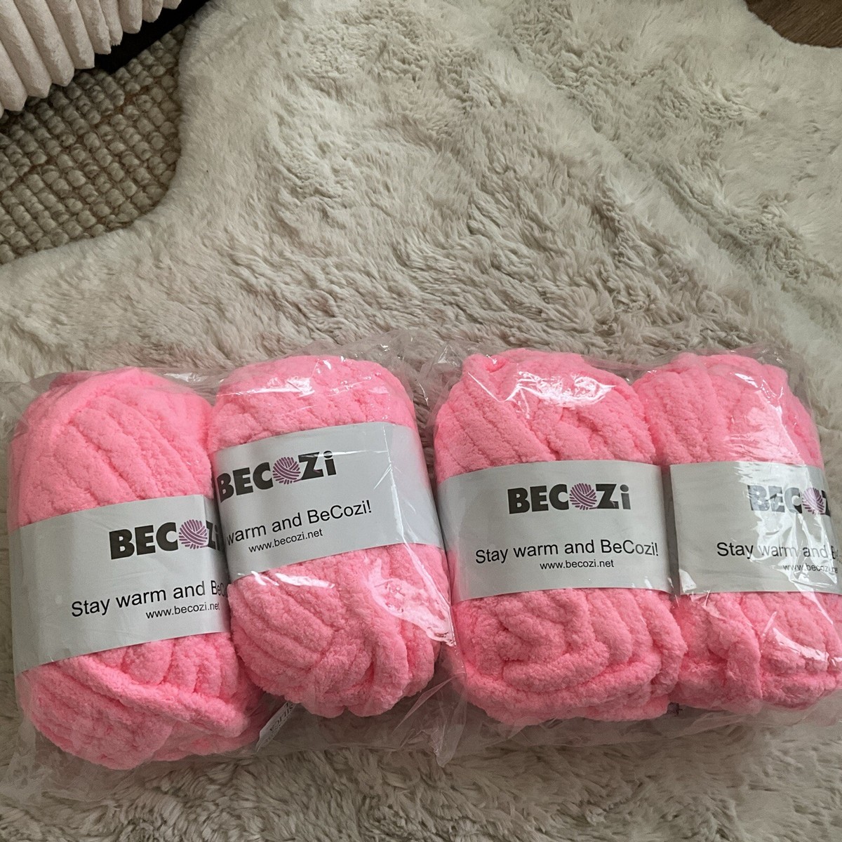 Lot Of 4 Becozi Chenille Yarn PINK 28 Yards 8 Oz Each Blanket Lot Of 4 Becozi Chenille Yarn PINK 28 Yards 8 Oz Each Blanket