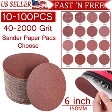 10-100PCS 6 inch Hook Loop Sanding Discs 40-2000 Grit Orbital Sander Paper Pads