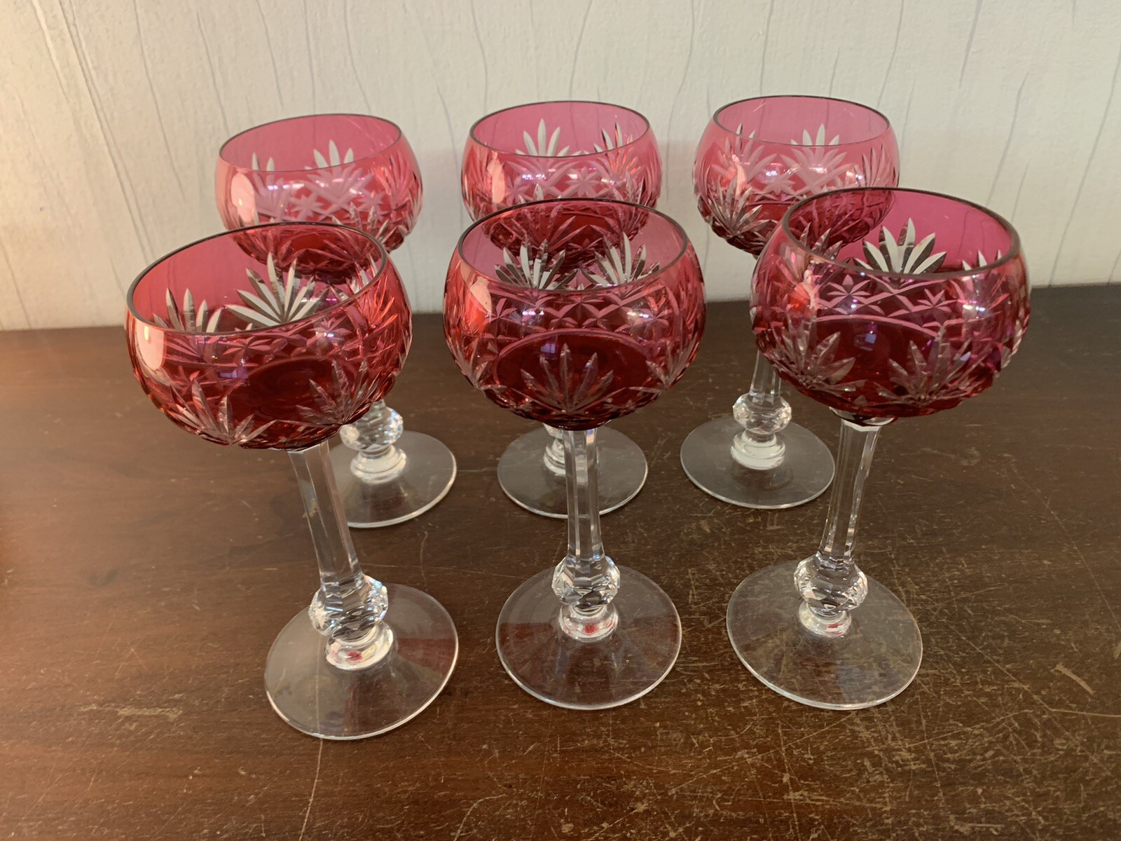 Set 6 Glasses Overlay Wine Massenet Crystal Saint Louis (Price of The 6 Glasses)