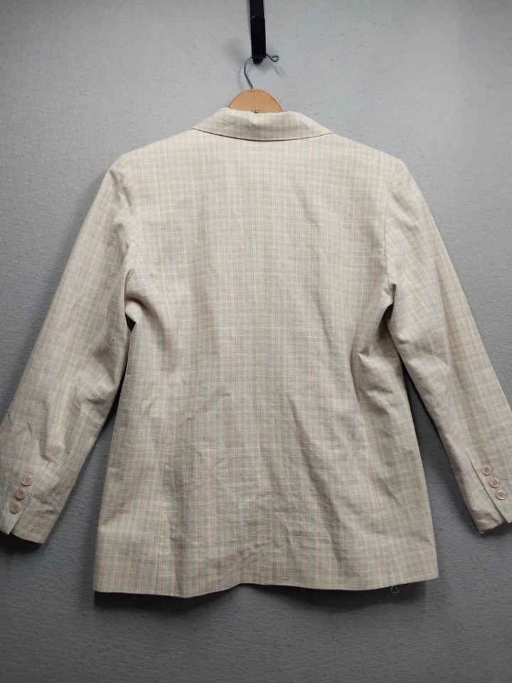 Chaqueta Blazer Adolfo International de Lino para Mujer 12 Petite Tostado Forrada a Cuadros Foto 3 de 4