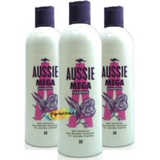 3x Aussie Mega Shampoo 300ml For Everyday Cleaning With Blue Mountain Eucalyptus 17.21 per litre