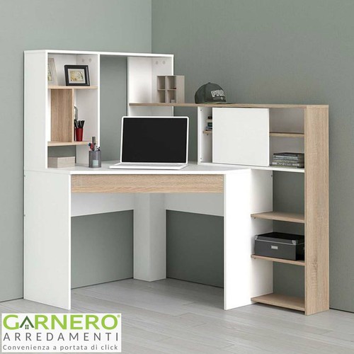 Scrivania moderna angolare bianca legno ELEONOR Gihome pc angolo studio  ufficio | eBay