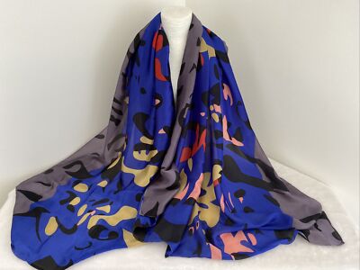 Gregory Ladner Cobalt Animal Touch 40% Silk Scarf 180 cm x 95 cm