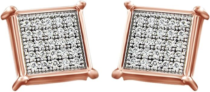 0.38 Ct Round CZ Square Stud Earrings in 14K Gold Over Sterling Silver