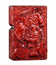Natural Rosewood Carved Rich Unicorn Lighter Box For Zippo Insert Kit(Case Only)