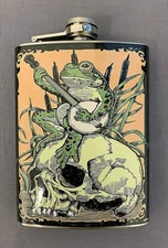Retro Banjo Frog on Skull 8oz Stainless Steel Hip Flask 