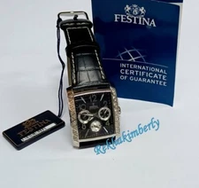 Festina Ladies Multifunction Quartz Watch Rectangular Black Leather NEW F16524/5