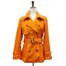 Saks Fifth Avenue Sport Orange Belted Cotton Trench Coat Womens Sz 6p | 6 Petite