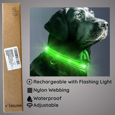 Flashseen Light Up LED Dog Collar, Dog Collar USB Rechargeable Large, Neon Green