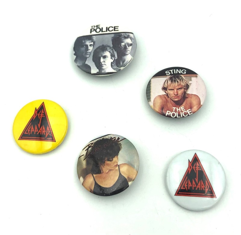 Vintage! 5Pc.Set of JACKET PINS OF The BEST ROCK AND ROLL BANDS EVER !