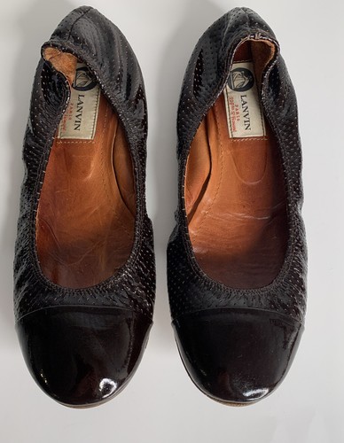 LANVIN Paris Leather Cap-Toe Ballet Flats SZ 37 - Picture 2 of 11