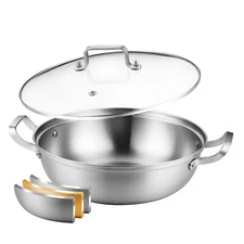 Delarlo Tri-Ply Stainless Steel 12 inch Everyday Pan with Glass Lid... Fast Ship
