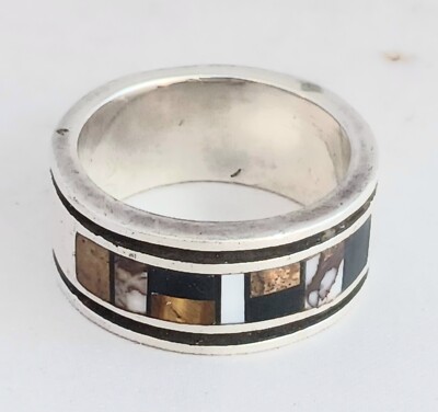Touch of Santa Fe TSF Sterling Tigers Eye & Agate Inlaid Band Mens Ring Size 12