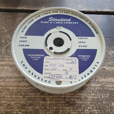 Vtg White 22AWG 7 Strand Wire STANDARD WIRE & CABLE CO Los Angeles CA 1000Ft