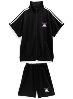 Kuromi Active Wear Short Sleeve Zip Jacket & Shorts Set Black
